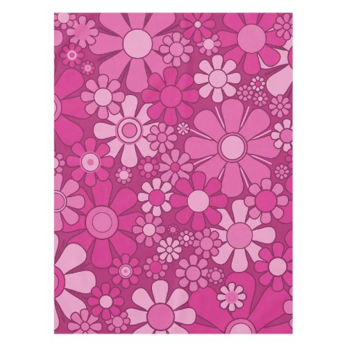 Retro Garden Flowers Hot Pink Floral 60s 70s Y2K Tablecloth