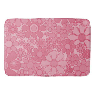 Retro Garden Flowers Pretty Pink Floral Pattern Bath Mat