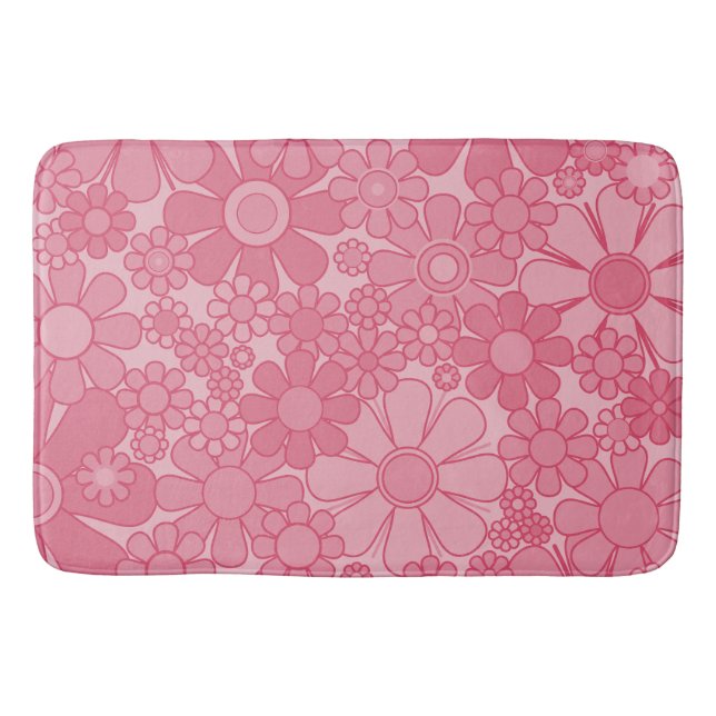 Retro Garden Flowers Pretty Pink Floral Pattern Bath Mat (Front)