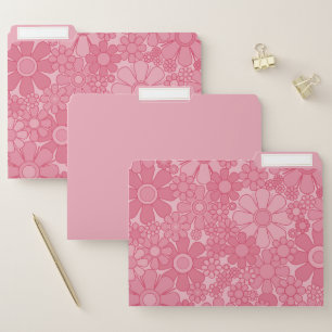 Retro Garden Flowers Pretty Pink Floral Pattern  File Folder