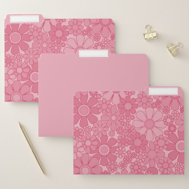 Retro Garden Flowers Pretty Pink Floral Pattern  File Folder (Set)