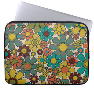 Retro Garden Gingham Flowers 70s Floral Pattern Laptop Sleeve