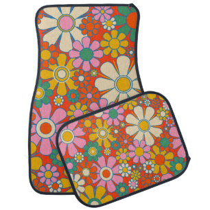  Retro Garden Groovy 60s 70s Floral Pattern Car Floor Mat
