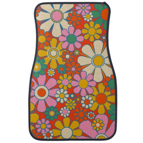  Retro Garden Groovy 60s 70s Floral Pattern Car Floor Mat