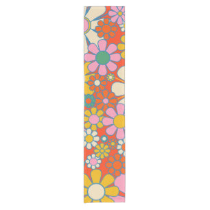 Retro Garden Groovy 60s 70s Floral Pattern Short Table Runner