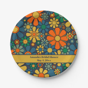 Retro Garden Groovy Floral 60s 70s Bridal Shower Paper Plates
