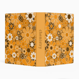 Retro Garden Groovy Floral 60s 70s Ocher Orange Mini Binder