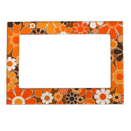 Retro Garden Groovy Floral 60s 70s Orange Pattern Magnetic Frame