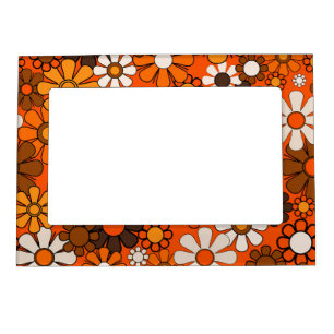 Retro Garden Groovy Floral 60s 70s Orange Pattern Magnetic Frame