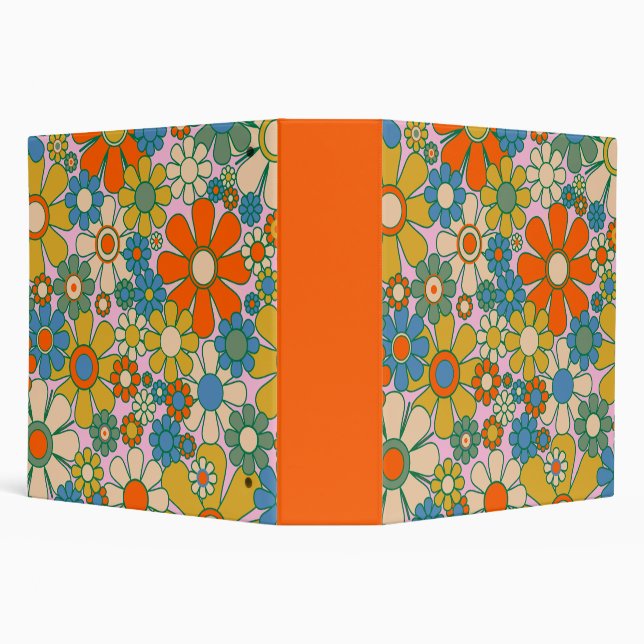 Retro Garden Groovy Floral 60s 70s Pattern 3 Ring Binder (Background)