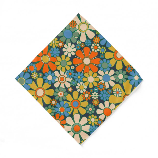 Retro Garden Groovy Floral 60s 70s Pattern Bandana (Front)