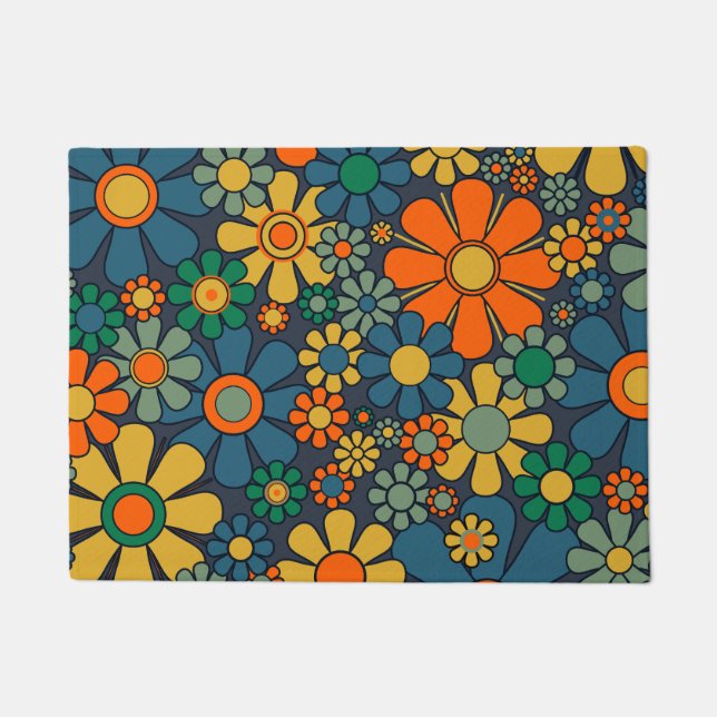 Retro Garden Groovy Floral 60s 70s Pattern Doormat (Front)