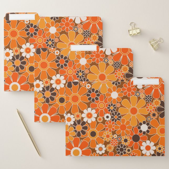 Retro Garden Groovy Floral 60s 70s Pattern File Folder (Set)