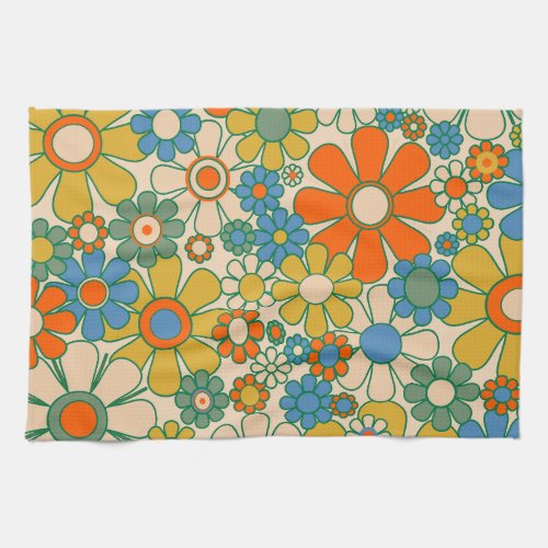 Retro Garden Groovy Floral 60s 70s Pattern Kitchen Towel