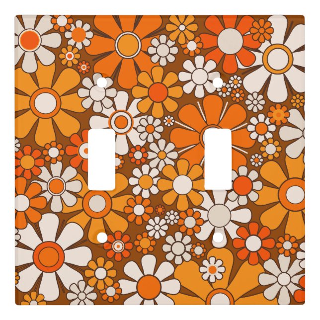 Retro Garden Groovy Floral 60s 70s Pattern Light Switch Cover (Front)