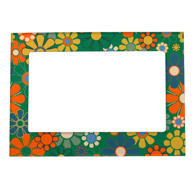 Retro Garden Groovy Floral 60s 70s Pattern Magnetic Frame (Front)