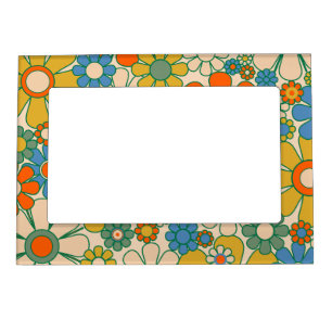 Retro Garden Groovy Floral 60s 70s Pattern Magnetic Frame