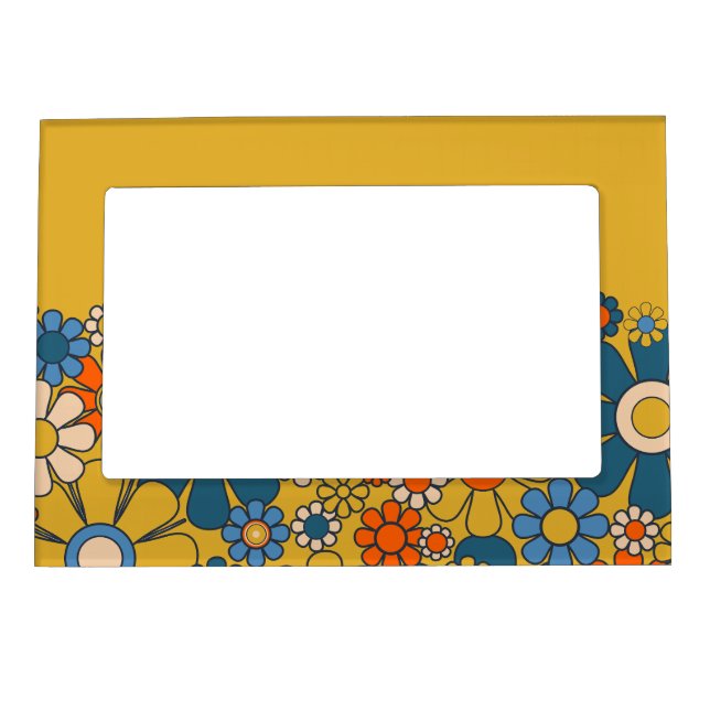 Retro Garden Groovy Floral 60s 70s Pattern Magnetic Frame (Front)