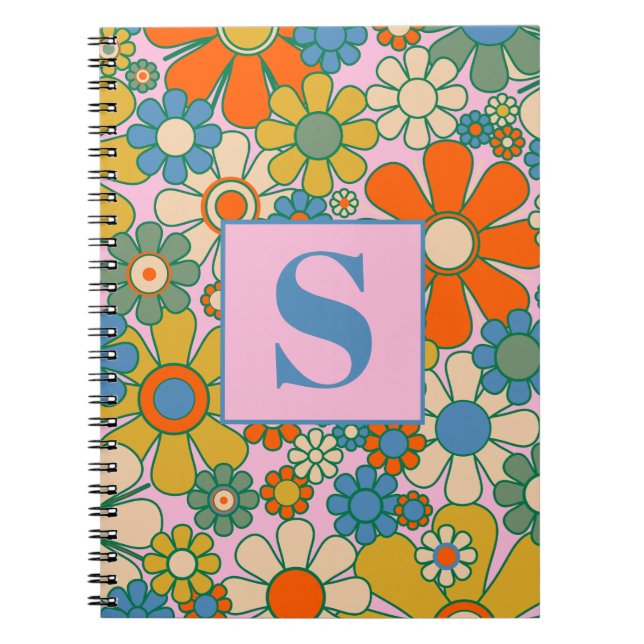Retro Garden Groovy Floral 60s 70s Pattern Notebook (Front)