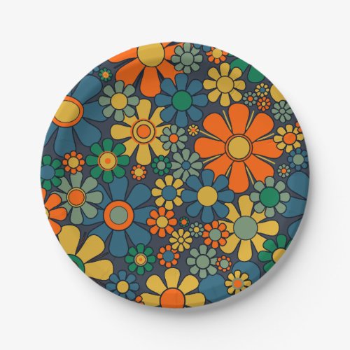 Retro Garden Groovy Floral 60s 70s Pattern Paper Plates