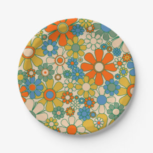 Retro Garden Groovy Floral 60s 70s Pattern Paper Plates