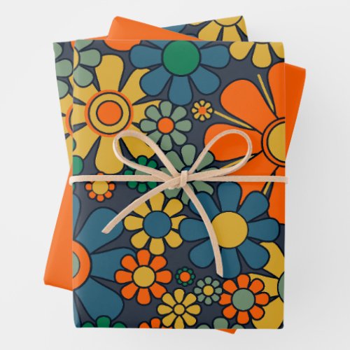 Retro Garden Groovy Floral 60s 70s Pattern Wrapping Paper Sheets