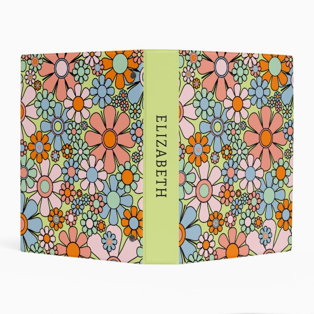 Retro Garden Groovy Floral 60s 70s Personalized Mini Binder (Background)