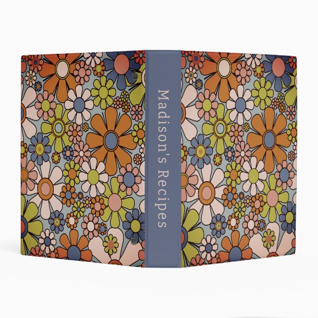 Retro Garden Groovy Floral 60s 70s Personalized Mini Binder (Background)
