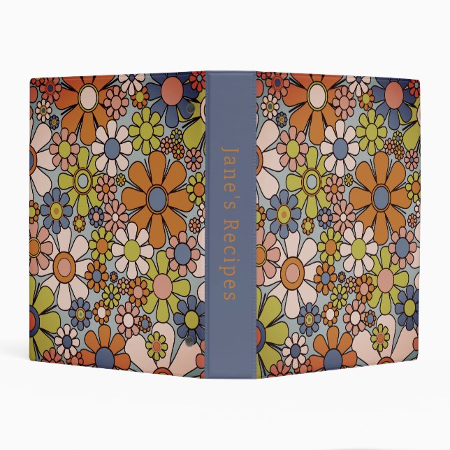 Retro Garden Groovy Floral 60s 70s Personalized Mini Binder (Background)