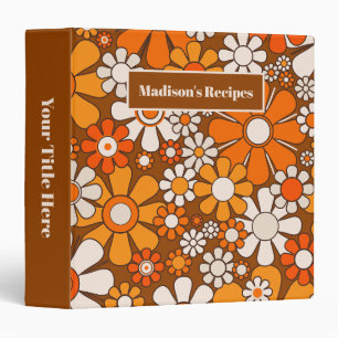 Retro Garden Groovy Floral 70s Brown & Orange 3 Ring Binder