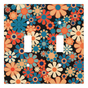 Retro Garden Groovy Nighttime Floral Pattern Light Switch Cover