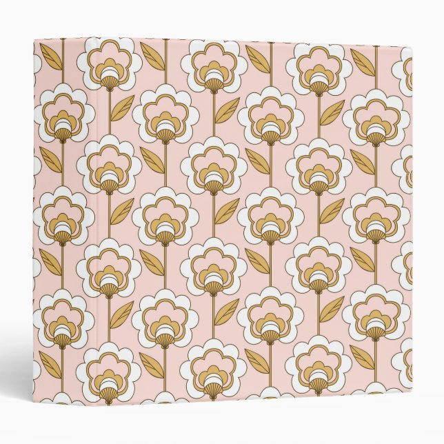 Retro Garden Pink Floral Pattern 3 Ring Binder (Front/Spine)