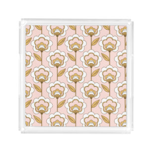 Retro Garden Pink Floral Pattern Acrylic Tray