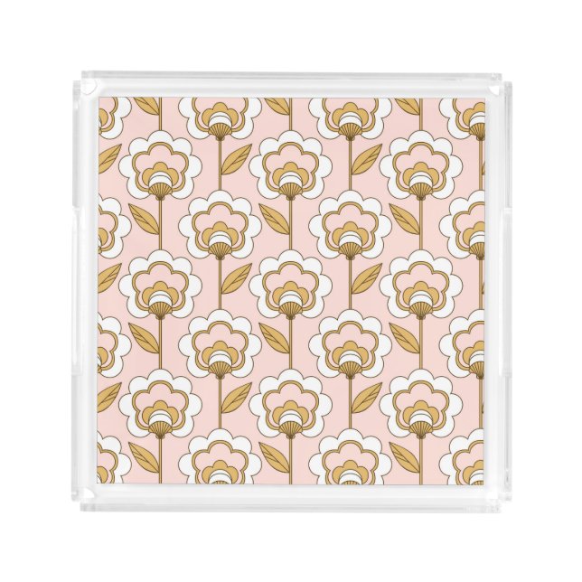Retro Garden Pink Floral Pattern Acrylic Tray (Front)