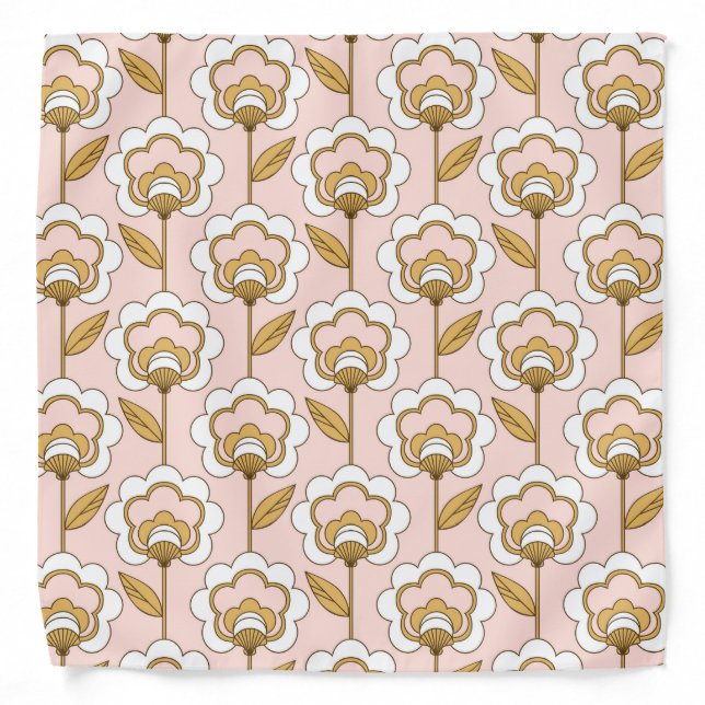 Retro Garden Pink Floral Pattern Bandana (Front)