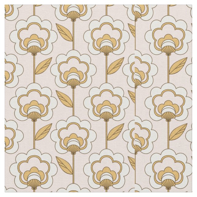 Retro Garden Pink Floral Pattern Fabric (Close Up)