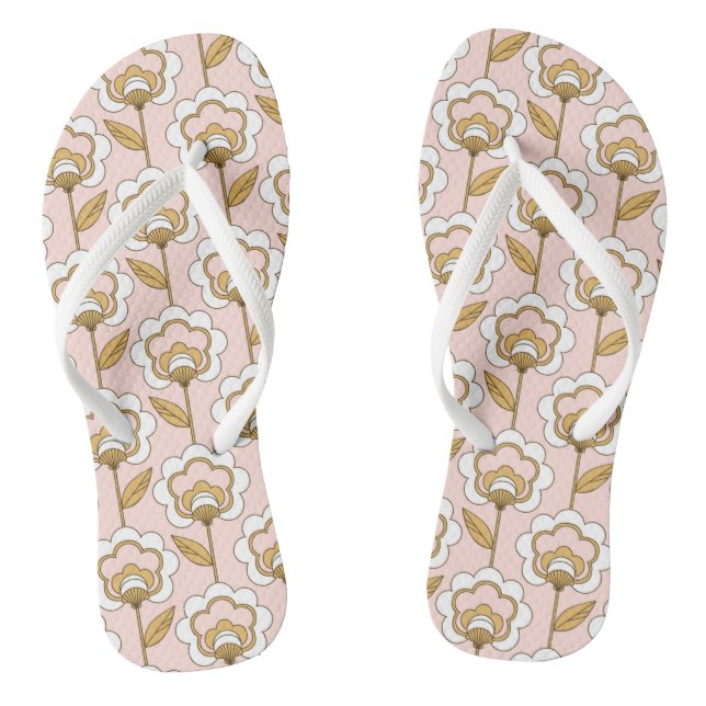 Retro Garden Pink Floral Pattern Flip Flops (Footbed)