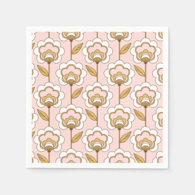 Retro Garden Pink Floral Pattern Napkins (Front)
