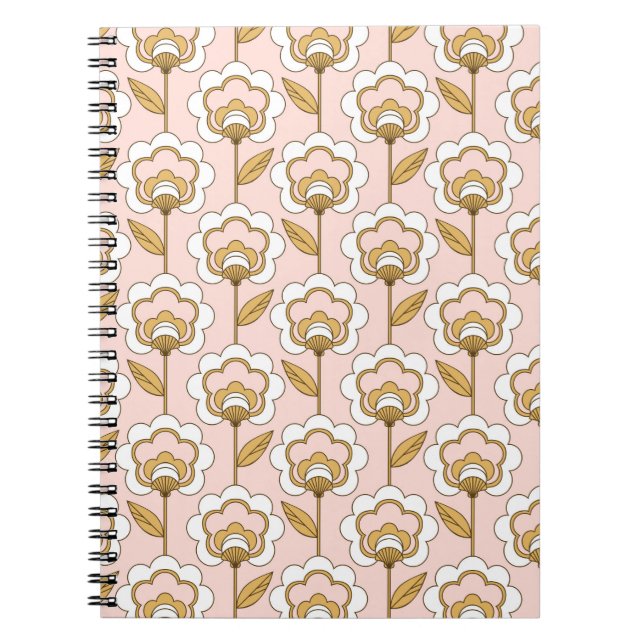 Retro Garden Pink Floral Pattern Notebook (Front)