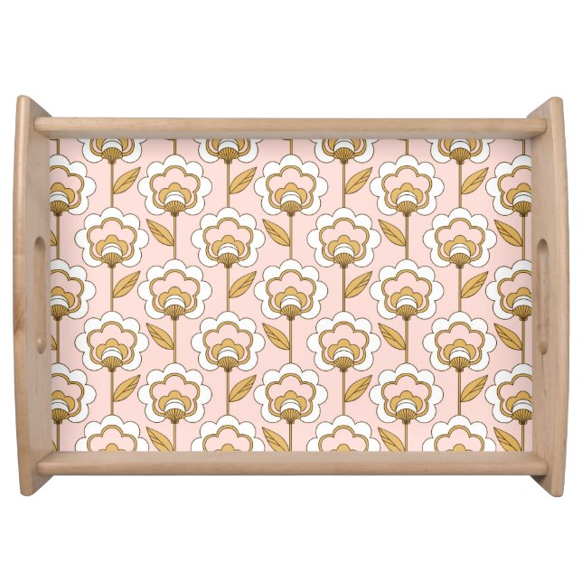 Retro Garden Pink Floral Pattern Serving Tray (Front)