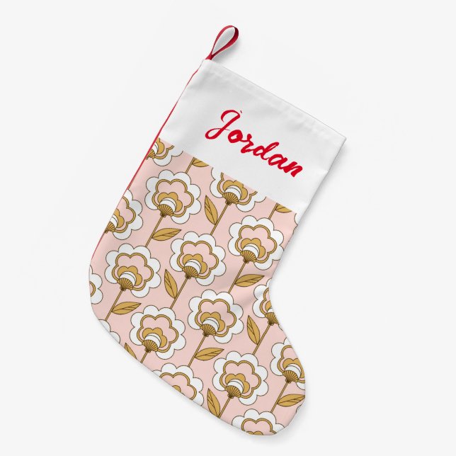 Retro Garden Pink Floral Pattern Small Christmas Stocking (Front (Hanging))