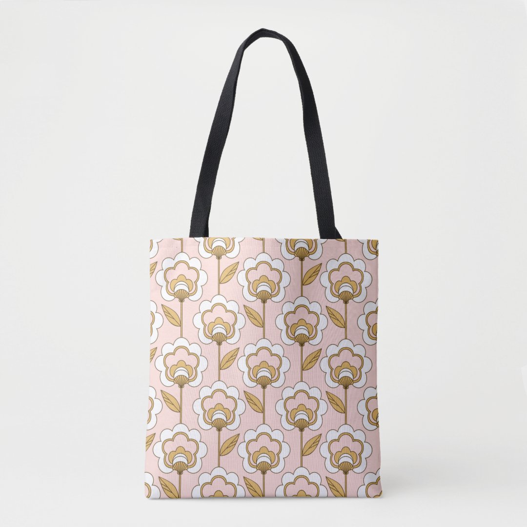 Retro Garden Pink Floral Pattern Tote Bag