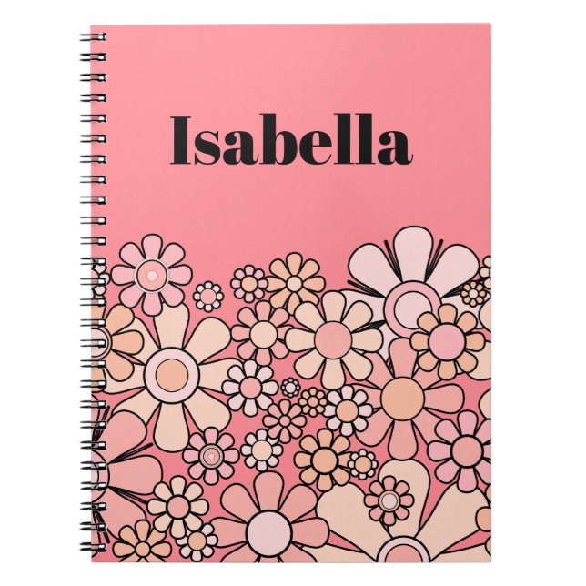 Retro Garden Pink Vintage Floral Personalized Notebook (Front)