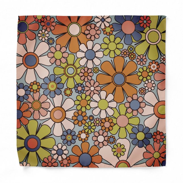Retro Garden Vintage 60s 70s Aesthetic Flowers  Bandana (Front)