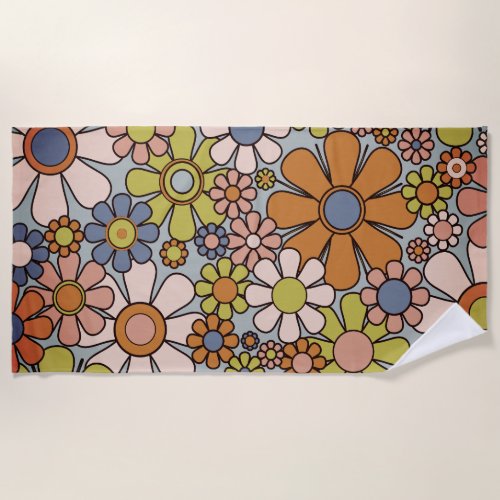 Retro Garden Vintage 60s 70s Aesthetic Flowers Beach Towel