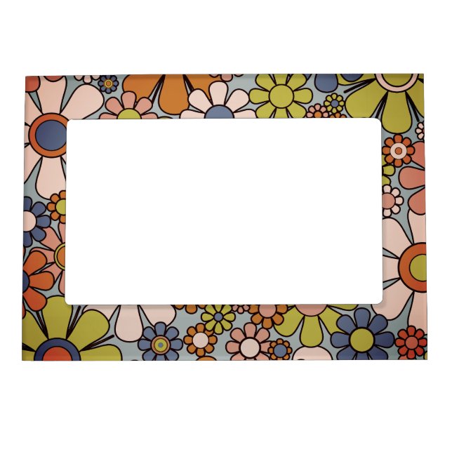 Retro Garden Vintage 60s 70s Aesthetic Flowers Magnetic Frame (Front)