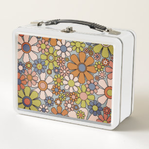 Retro Garden Vintage 60s 70s Aesthetic Flowers Metal Lunch Box