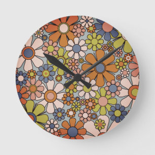 Retro Garden Vintage 60s 70s Aesthetic Flowers Round Clock