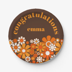 Retro Garden Vintage 70s Personalized Floral Paper Plates
