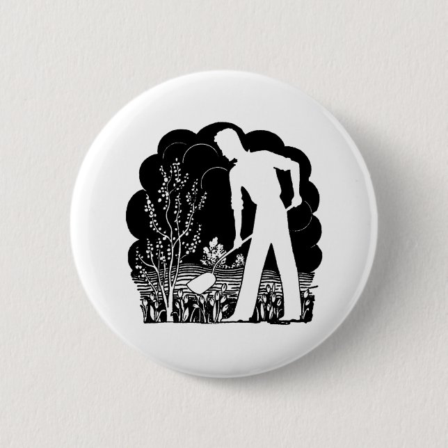 Retro Gardener Silhouette Button (Front)